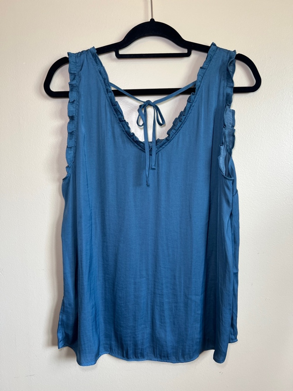 Lauren Conrad XL Blue Ruffle Sleeveless Blouse Tie Back Tank Top soft girl - Picture 2 of 8